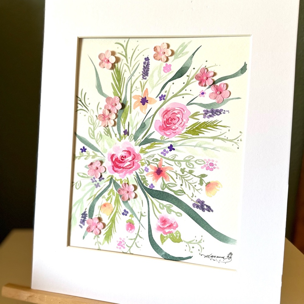 Hand-Made New Watercolor Art Cheerful Flowers - Picture 3 of 6